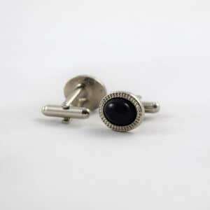 Silver and Black Oval Cufflinks