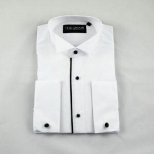 Wing Collar with Black Piping and Black Stud Buttons