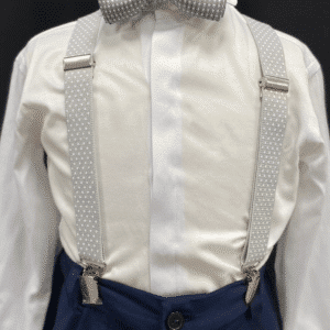 Grey Polka Suspenders & Bow