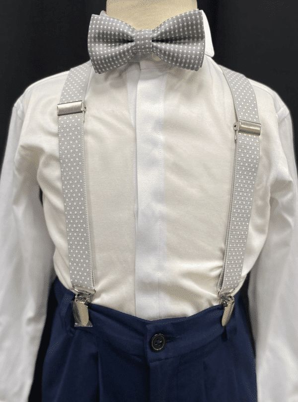 Grey Polka Suspenders & Bow