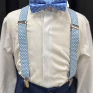 Light Blue Polka Suspenders & Bow