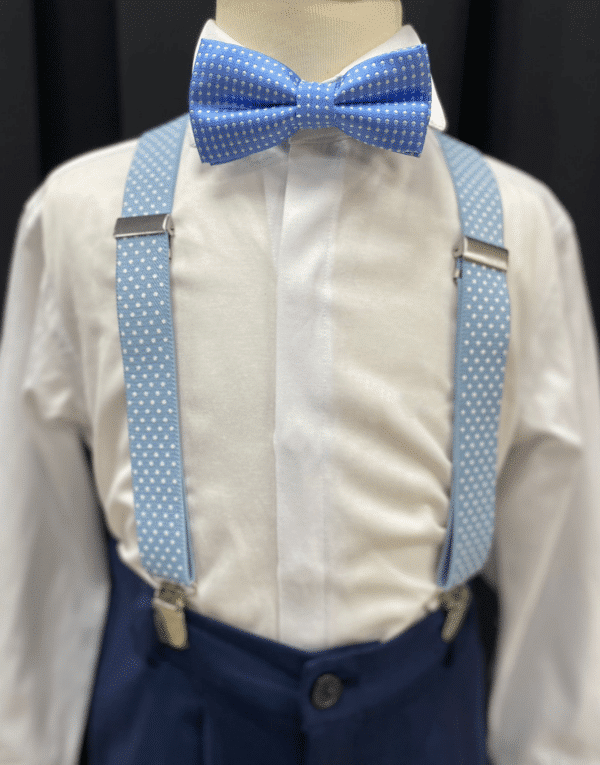 Light Blue Polka Suspenders & Bow