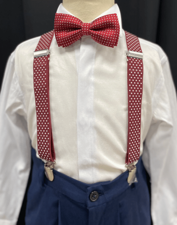 Maroon Polka Suspenders & Bow
