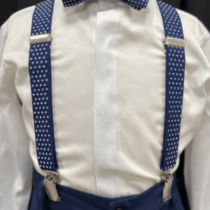 Navy Polka Suspenders & Bow