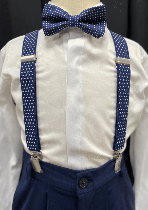 Navy Polka Suspenders & Bow